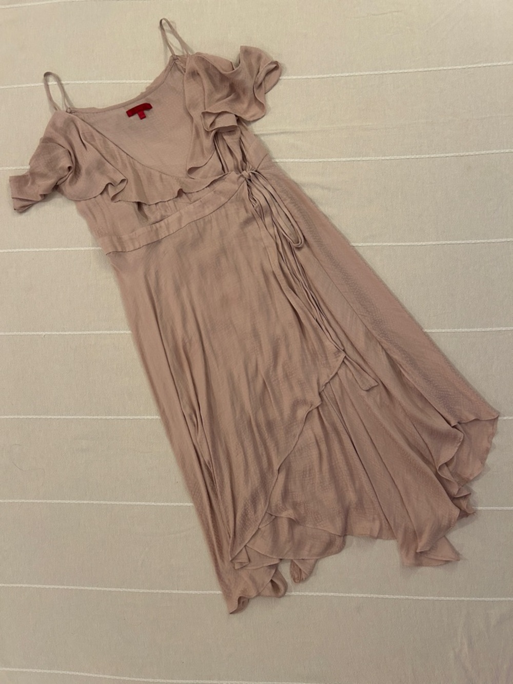 Jennifer Lopez Dusty Blush Asymmetrical Ruffle Wrap Dress